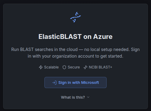 ElasticBLAST on Azure sign-in page with the Sign in with Microsoft button